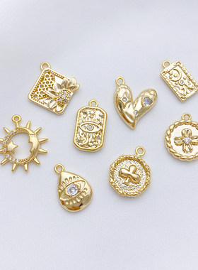 14K包金爱心水滴花朵纽扣吊坠