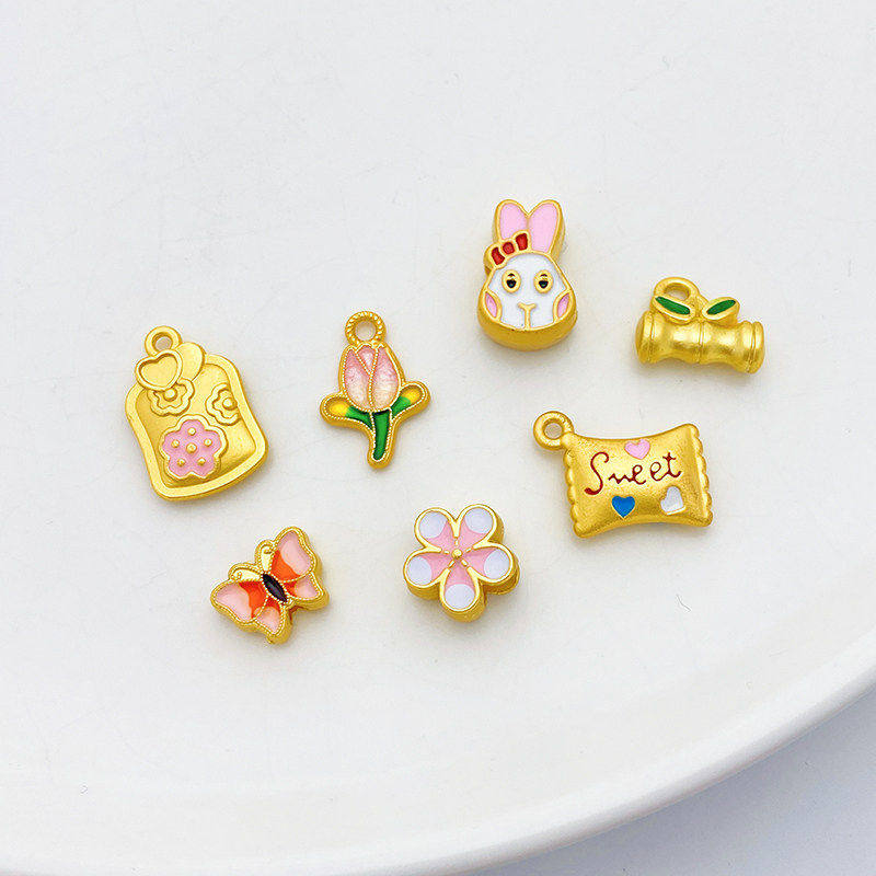 18K哑金保色花朵糖果蝴蝶隔珠小吊坠diy手工手链项链饰品材料配件