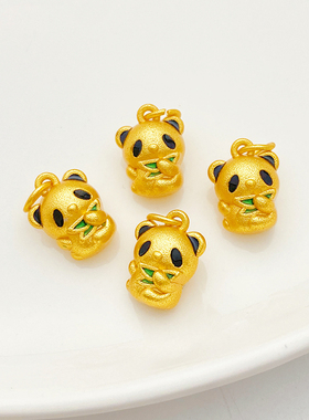 古法沙金保色竹叶熊猫吊坠挂件手工diy串珠手链项链饰品材料配件