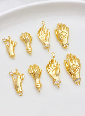 14K包金手势吊坠OK爱你双吊挂件