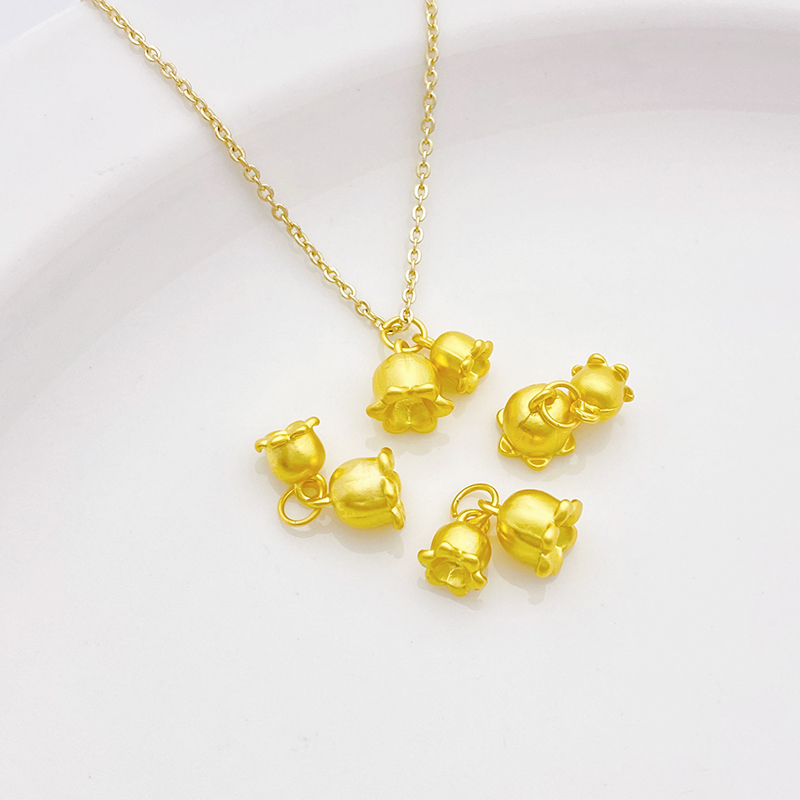 18K哑金保色铃兰花组合吊坠