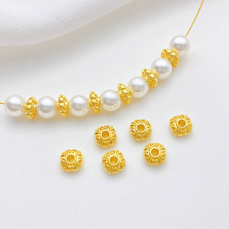 18K哑金四叶草复古纹扁珠隔珠