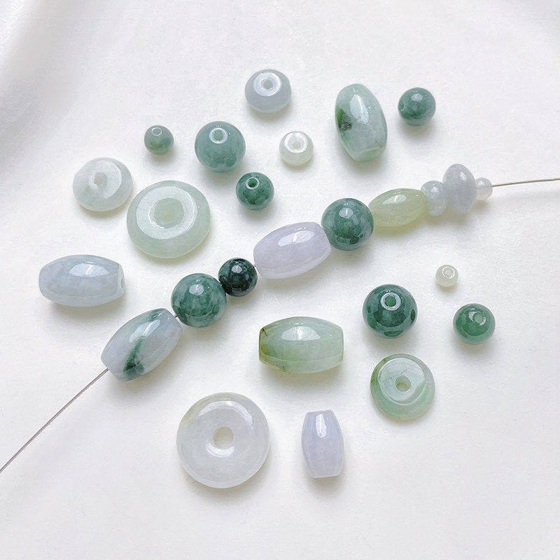 天然翡翠平安扣玉石圆珠桶珠隔珠手工diy串手链项链饰品材料配件
