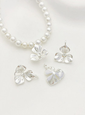 铜镀银三瓣花小吊坠手工diy珍珠