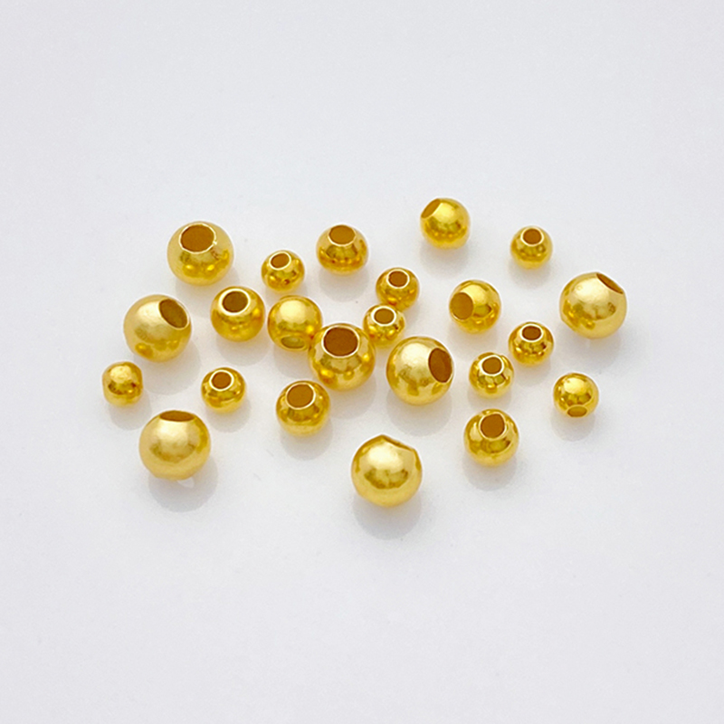 S925纯银镀金光面圆珠散珠隔珠