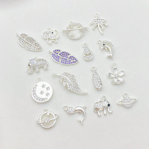 铜镀银色桃花星球海豚吊坠手工