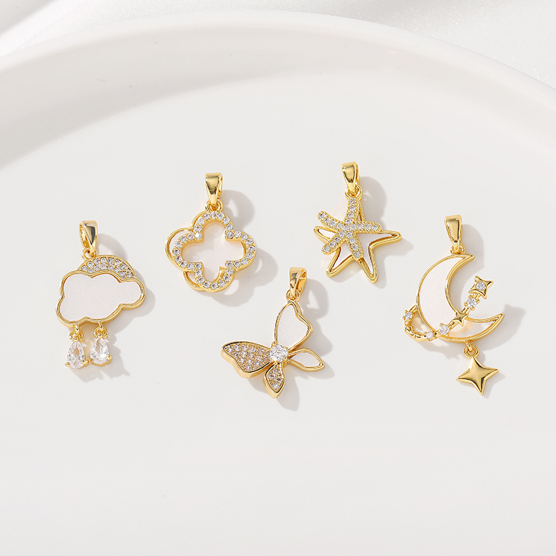 18K包金保色海星月亮蝴蝶吊坠