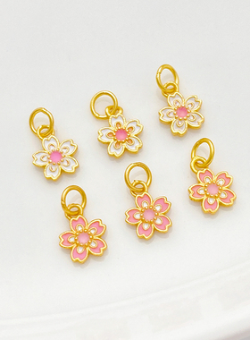 S925银镀金烧蓝樱花吊坠小挂件