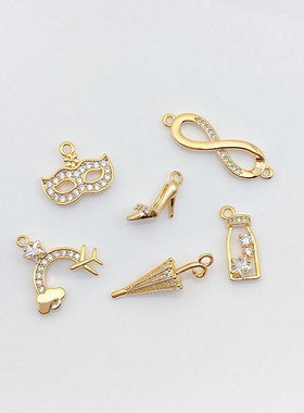 14k包金微镶锆石雨伞高跟鞋diy