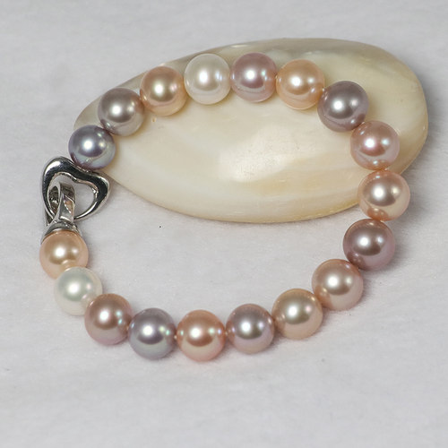 极光彩色淡水无核珍珠手链近无瑕