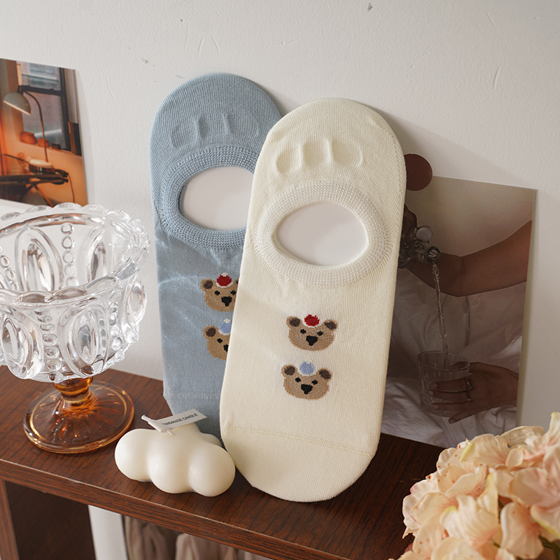 无骨缝头ins韩系小熊头隐形船袜
