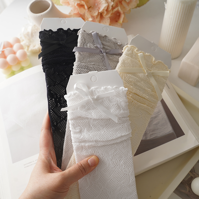 千金芭蕾风蕾丝镂空堆堆女中筒袜