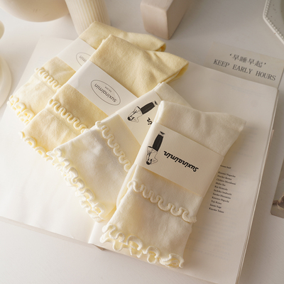 复古精梳棉无骨双罗口木耳花边袜