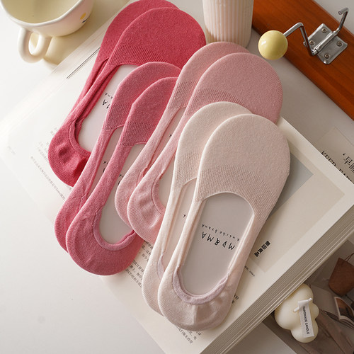 漂亮的粉色浅口夏天少女隐形船袜