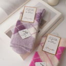 温柔粉紫独特超好看~复古菱格兔羊毛袜子女中筒秋冬软糯保暖堆堆