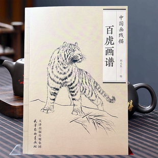 中国画线描 百虎画谱百花牡丹百美草虫蔬果树木百石鸡虎龙兔红楼梦三国演义钟馗敦煌白描画谱