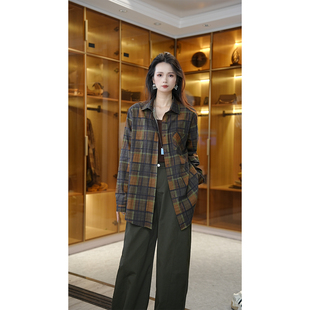 秋比 橘桑格衬衫女2026春季新款时尚宽松格子长袖衬衣格纹外套