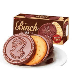 韩国进口乐天宾驰巧克力夹心饼干102g巧克力涂层酥脆饼干零食品