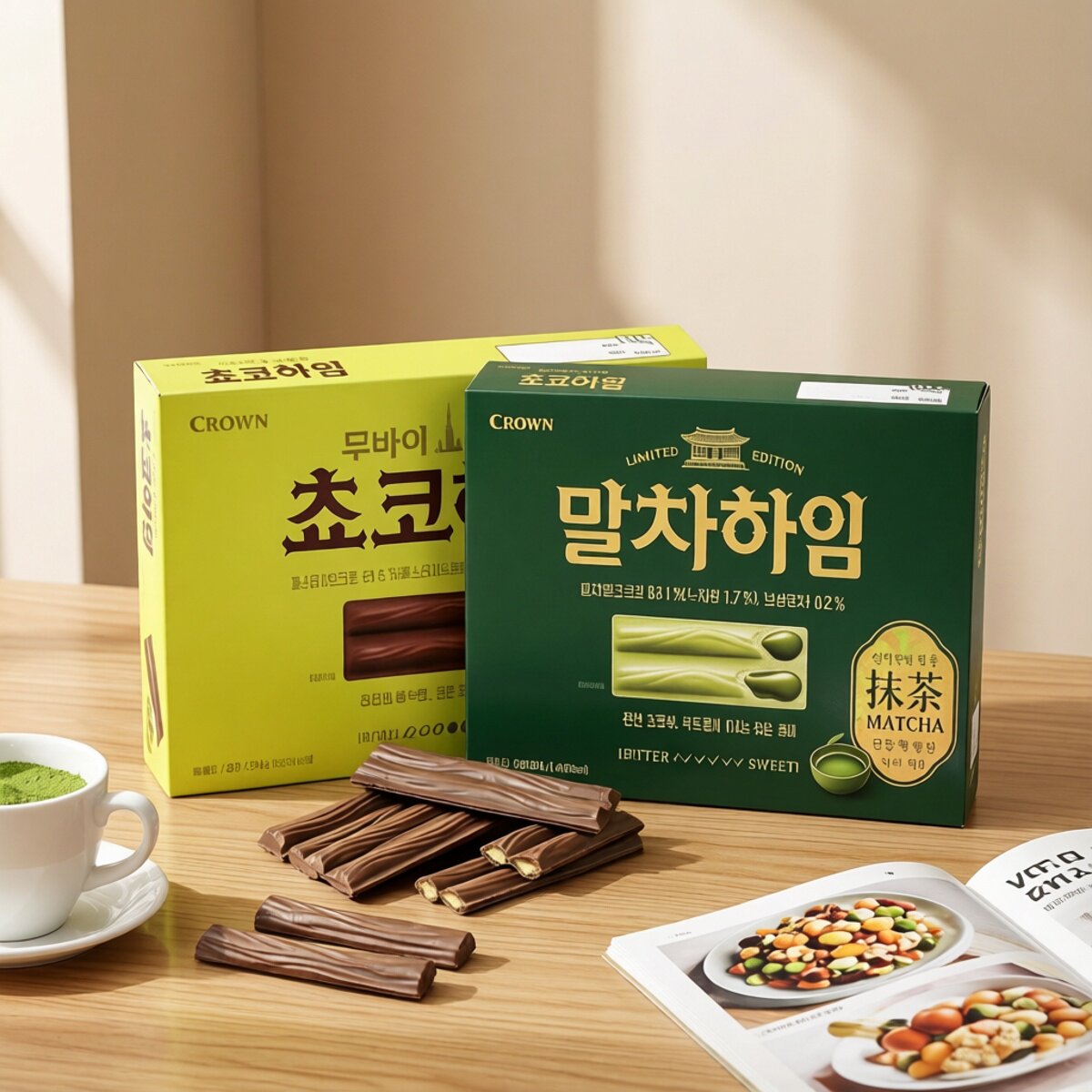 韩国新款原装进口食品 Crown克丽安抹茶夹心饼干284g盒装休闲零食