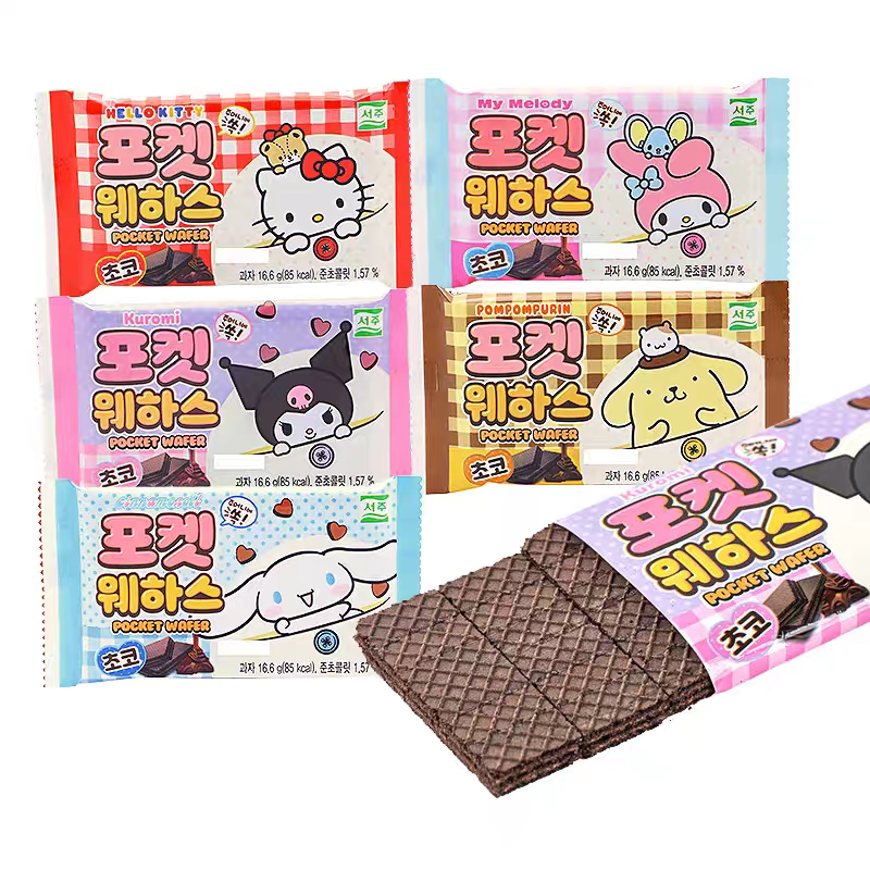韩国进口食品西洲巧克力味威化饼干三丽鸥夹心饼干卡通休闲零食