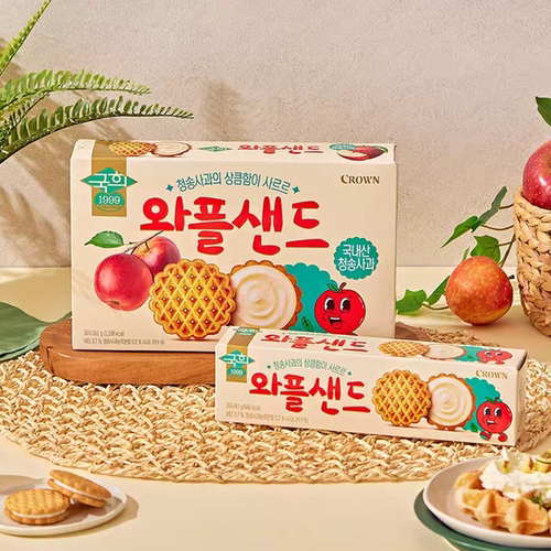 韩国进口CROWN克丽安苹果味夹心华夫饼干办公室休闲食品解馋零食