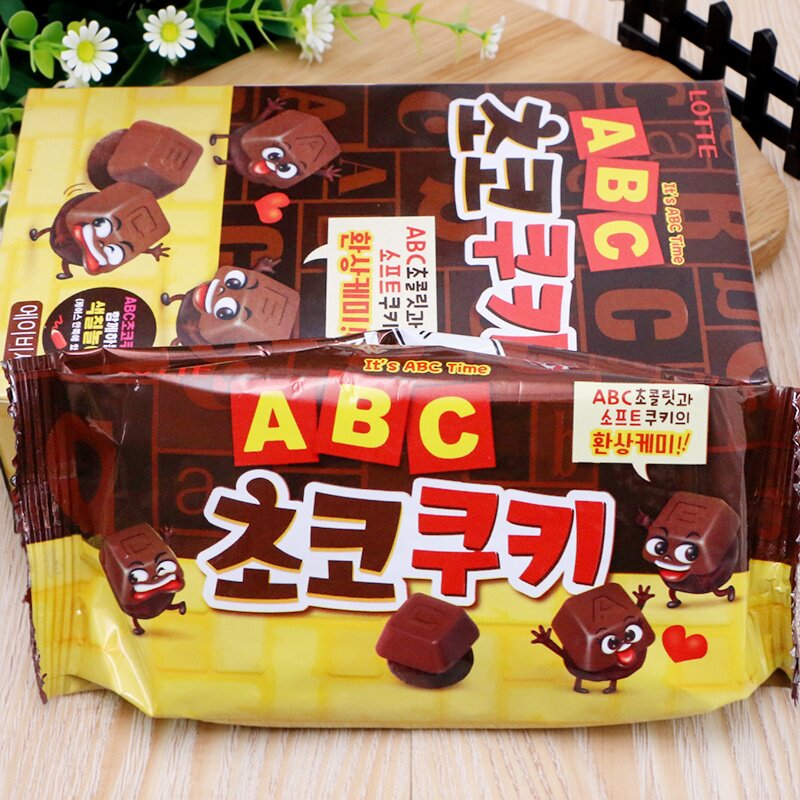 韩国进口乐天ABC字母图案巧克力曲奇饼干50g袋装儿童休闲小零食品