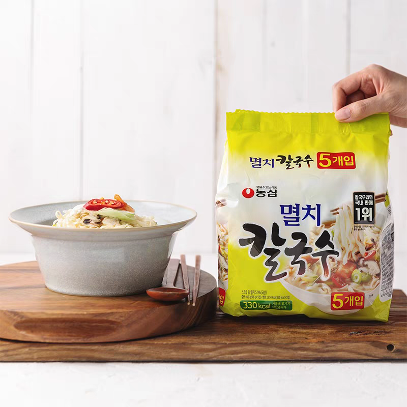 韩国进口农心银鱼鳀鱼刀削面98g*5袋小鱼宽面拉面海鲜味手擀泡面