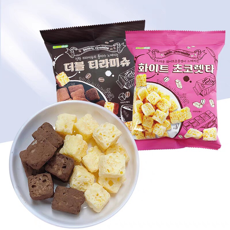 韩国进口涞可提拉米苏白巧克力味小方块65g膨化休闲食品零食小吃