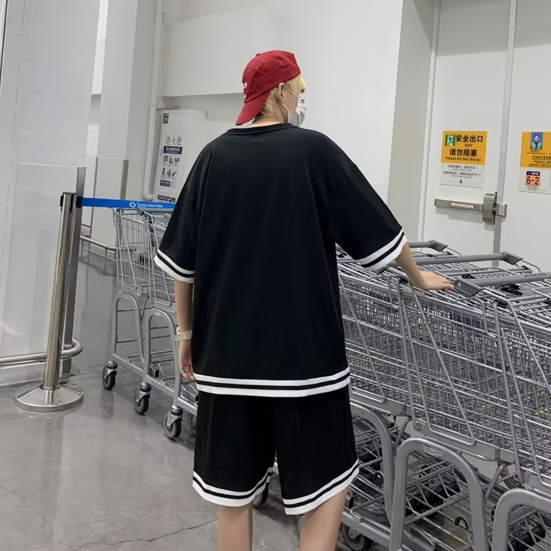 短袖文艺简约潮流五分裤休闲套装气质男日系夏季T恤时尚原宿百搭,男装休闲套装,星座204-2