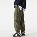 2025春款工装裤男款季美式复古宽松休闲潮牌春绿色束脚裤子，男装休闲裤，星座204-2