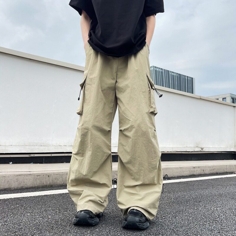 户外薄款速干休闲伞兵裤男女夏季vibe潮牌褶皱抽绳运动直筒工装裤,男装工装外套,星座204-2