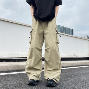 户外薄款速干休闲伞兵裤男女夏季vibe潮牌褶皱抽绳运动直筒工装裤图片
