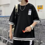 短袖文艺简约潮流五分裤休闲套装气质男日系夏季T恤时尚原宿百搭，男装休闲套装，星座204-2