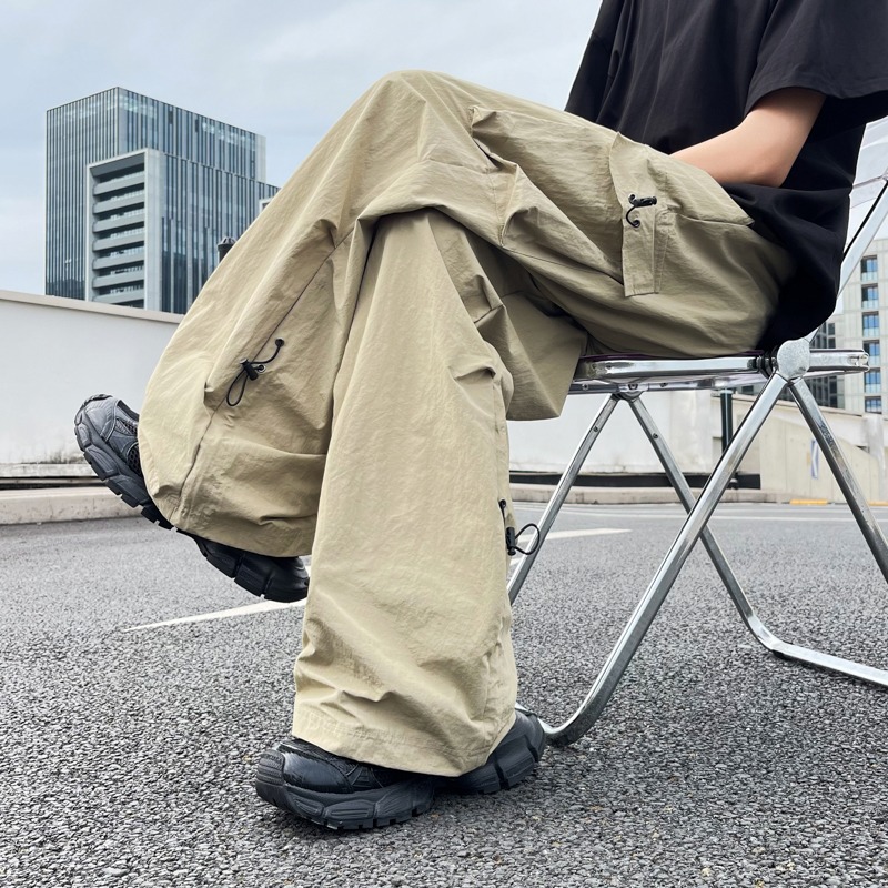 户外薄款速干休闲伞兵裤男女夏季vibe潮牌褶皱抽绳运动直筒工装裤，男装工装外套，星座204-2