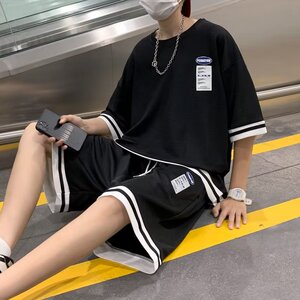 短袖文艺简约潮流五分裤休闲套装气质男日系夏季T恤时尚原宿百搭图片