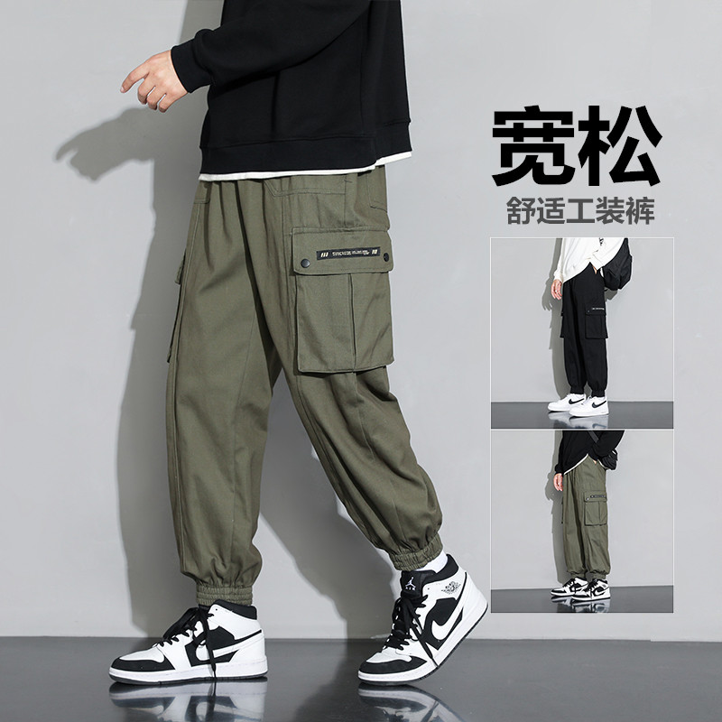 2025春款工装裤男款季美式复古宽松休闲潮牌春绿色束脚裤子，男装工装外套，星座204-2