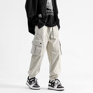 美式休闲工装裤男士春秋季新款青少年宽松潮牌痞帅多口袋束脚裤子图片