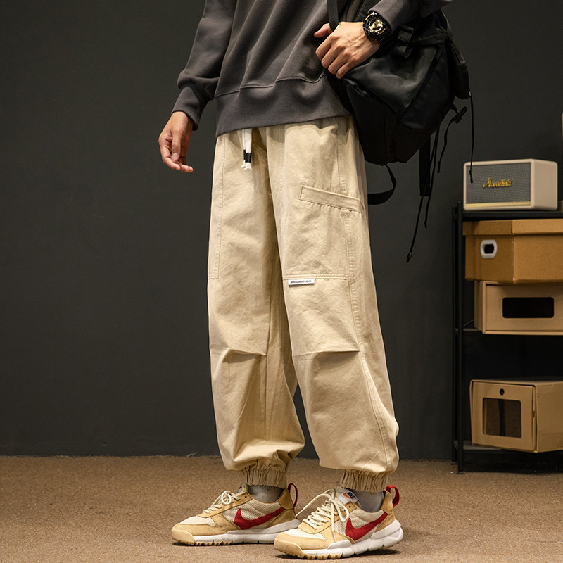 工装裤子男款春秋美式潮牌宽松束脚裤男生日系卡其色休闲长裤秋季，男装工装外套，星座204-2