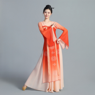 古典舞蹈服装飘逸女汉唐齐胸裙表演练功服飘带身韵演出服长款纱衣