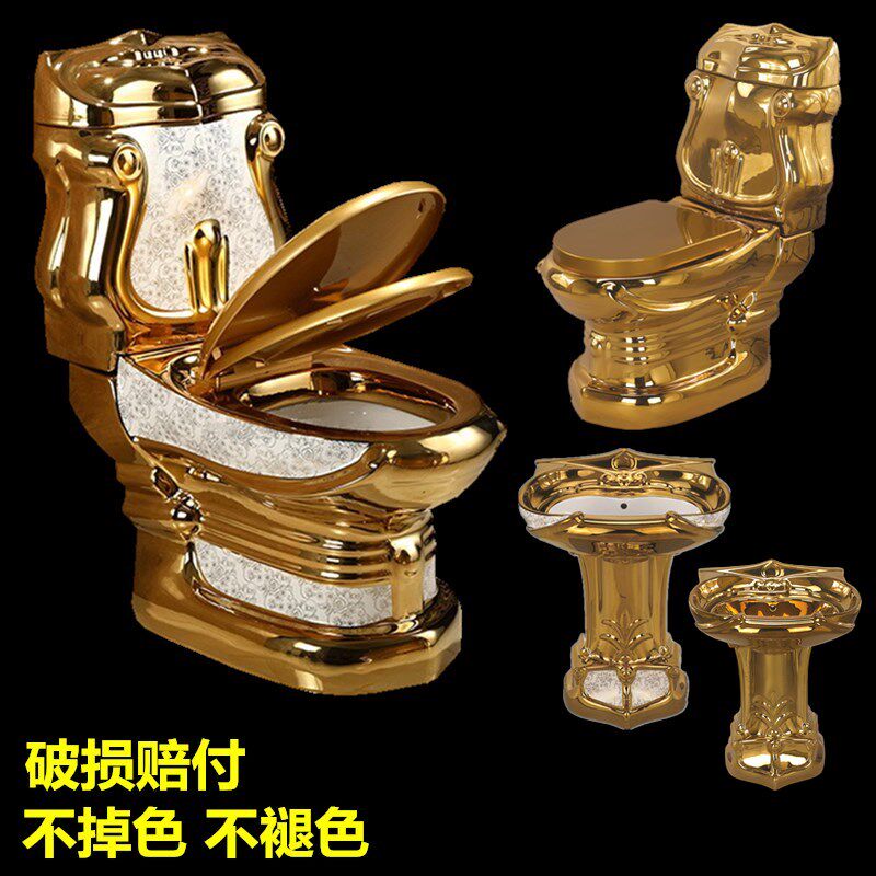 蒙娜丽莎欧式镀金宫廷马桶金色彩花坐便器土豪金马桶镀金彩金马桶
