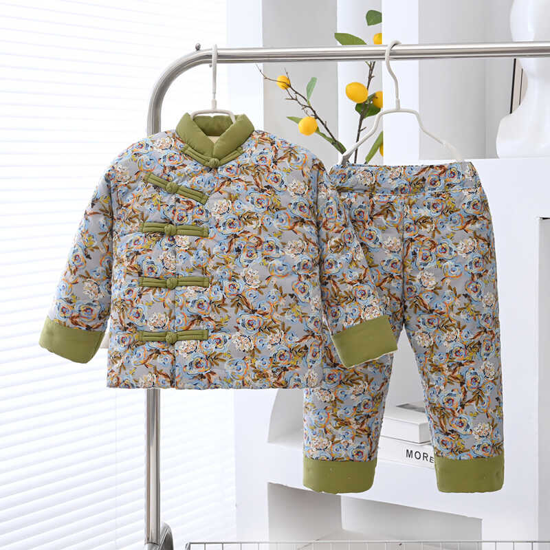 儿童国风棉服宝宝手工棉花棉衣男女宝宝新中式棉袄棉裤盘扣套装外