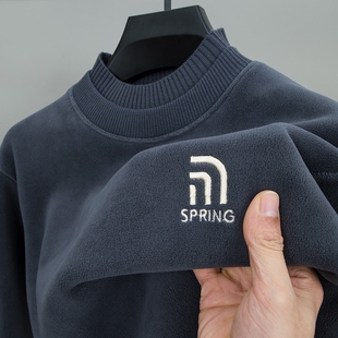 秋冬季双面奥粒绒男款卫衣加绒加厚半高领抓绒上衣保暖内搭打底衫