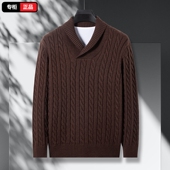 男士 毛衣针织衫 青果领修身 秋冬季 套头潮流纯色麻花加厚打底衫 线衣