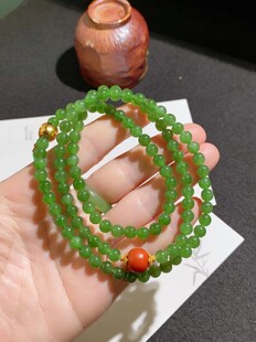 和田玉碧玉阳绿多圈手串项链两冰透汉服国风南红108珠子