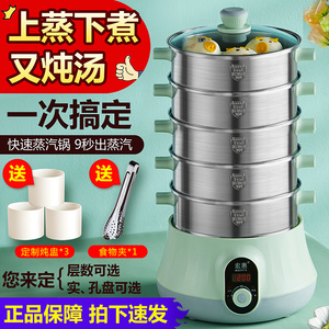 宏惠快速蒸汽插电蒸锅家用迷你小型早餐多功能煮菜三层定时自动断
