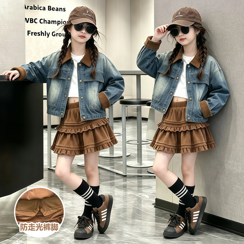 女童牛仔夹克外套JK短裙两件套套装