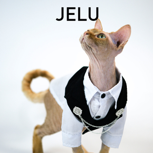 JELU 吉鹿 无毛猫衣服斯芬克斯德文欧风绅士基佬风黑色短款马甲