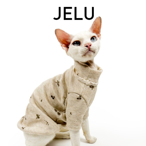 JELU 吉鹿 无毛猫衣服斯芬克斯德文人棉柔软亲肤蕾丝淑女T恤可爱