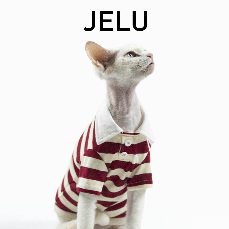 JELU 吉鹿 无毛猫衣服斯芬克斯德文衬衫POLO杉假领柔软亲肤透气