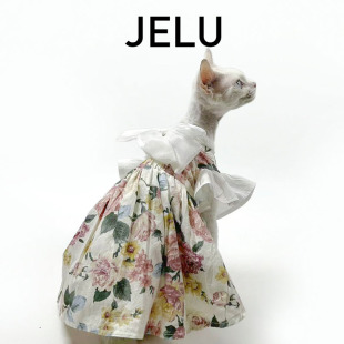 JELU 吉鹿 春夏无毛猫衣服德文裙子小清新蝴蝶结绑带露背仙女风